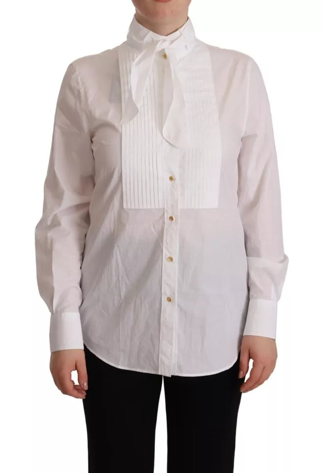 Dolce & Gabbana Chemise Blanche en Coton à Manches Longues avec Col