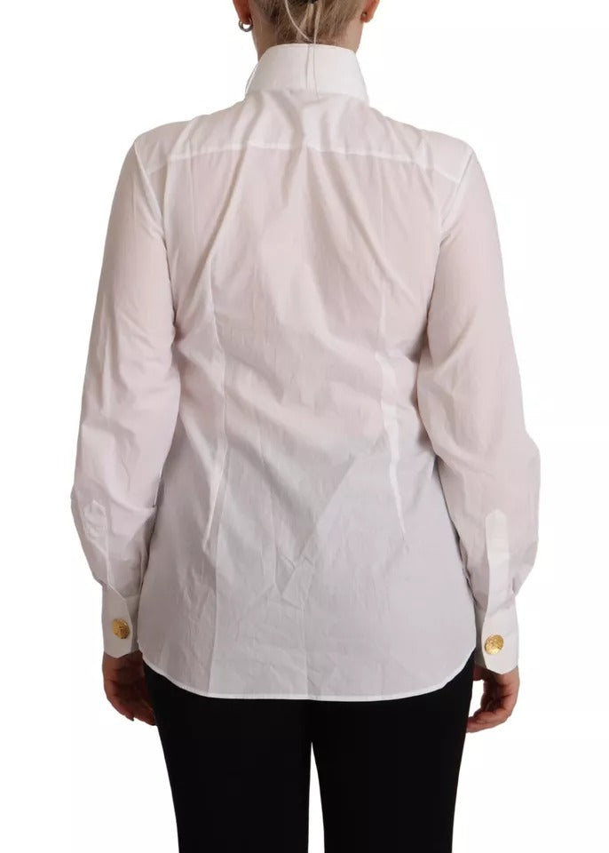 Dolce & Gabbana Chemise Blanche en Coton à Manches Longues avec Col