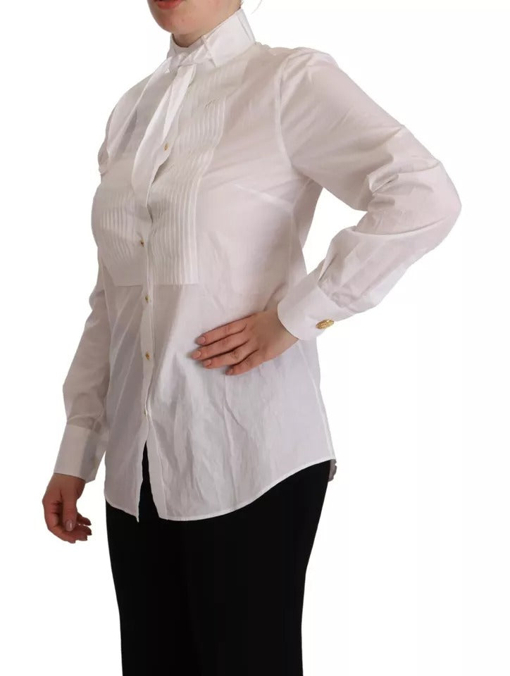 Dolce & Gabbana Chemise Blanche en Coton à Manches Longues avec Col