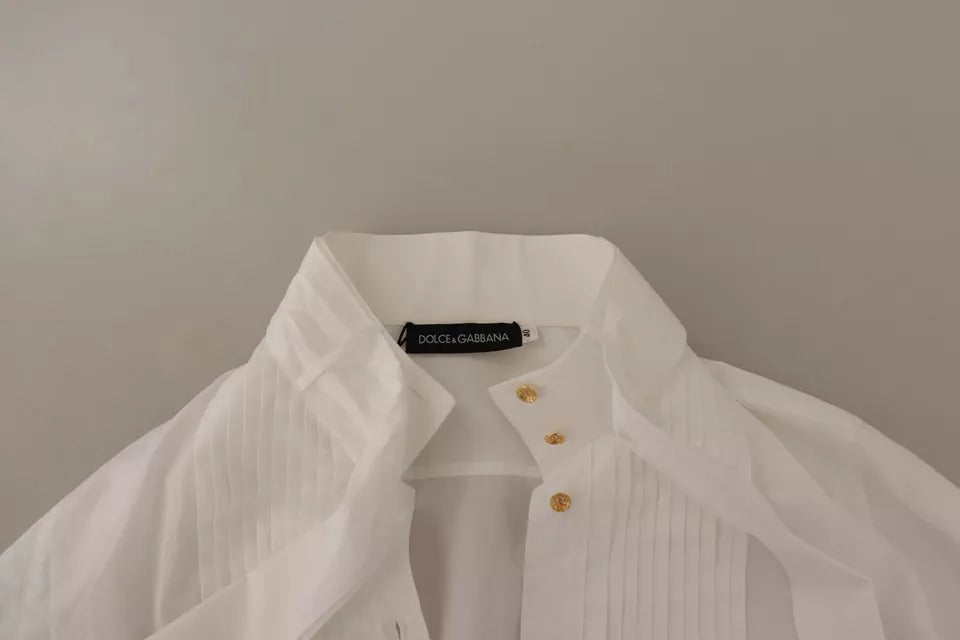 Dolce & Gabbana Chemise Blanche en Coton à Manches Longues avec Col