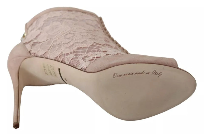 Dolce & Gabbana Beige Lace Suede Peep Toe Ankle Boots