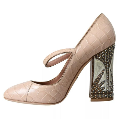 Escarpins Mary Jane en cuir beige ornés de Dolce & Gabbana