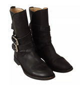 Dolce & Gabbana Bottes Mi-Mollet en Cuir Noir avec Boucle