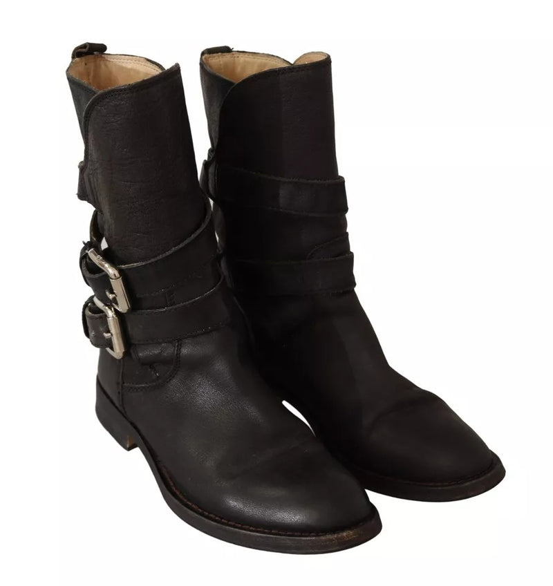 Dolce & Gabbana Bottes Mi-Mollet en Cuir Noir avec Boucle