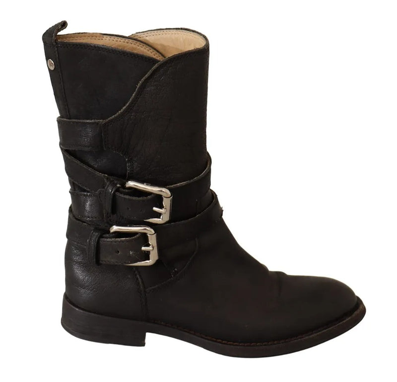 Dolce & Gabbana Bottes Mi-Mollet en Cuir Noir avec Boucle