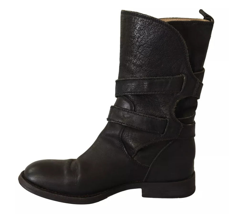 Dolce & Gabbana Bottes Mi-Mollet en Cuir Noir avec Boucle