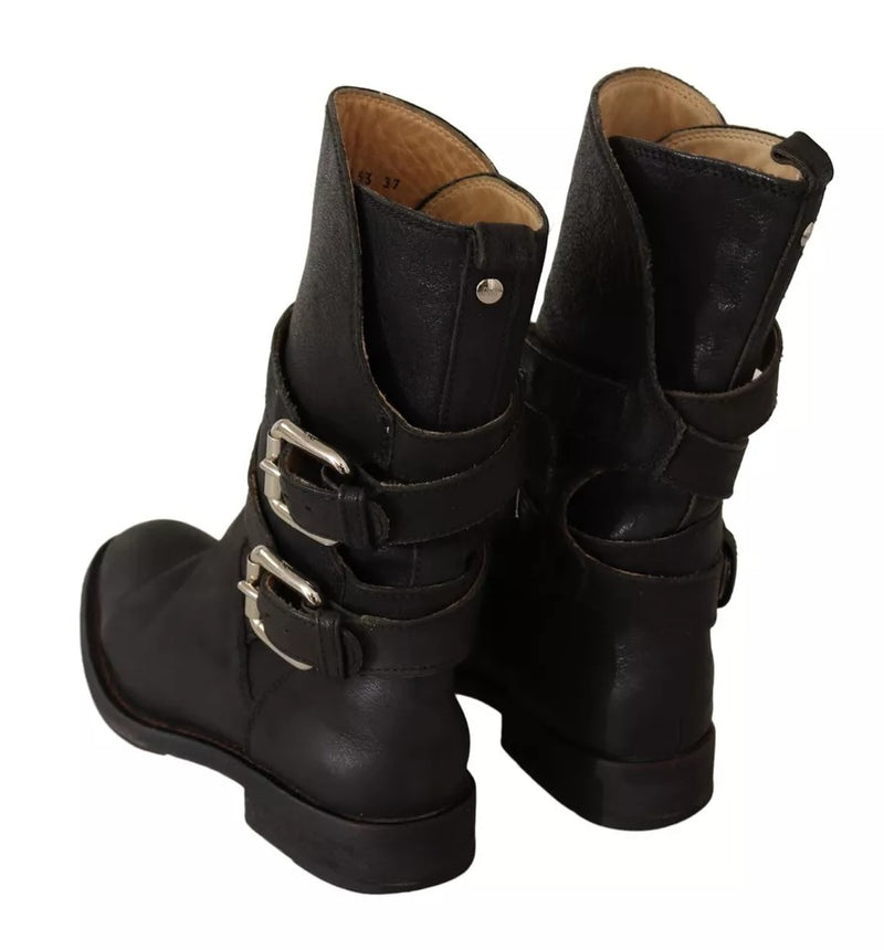 Dolce & Gabbana Bottes Mi-Mollet en Cuir Noir avec Boucle