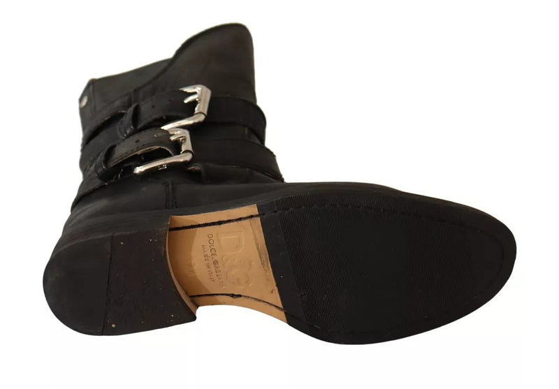 Dolce & Gabbana Bottes Mi-Mollet en Cuir Noir avec Boucle