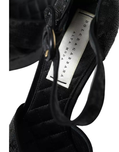 Dolce & Gabbana Zwarte Speldhak Sandalen met Speldjes en Ankeelbandjes