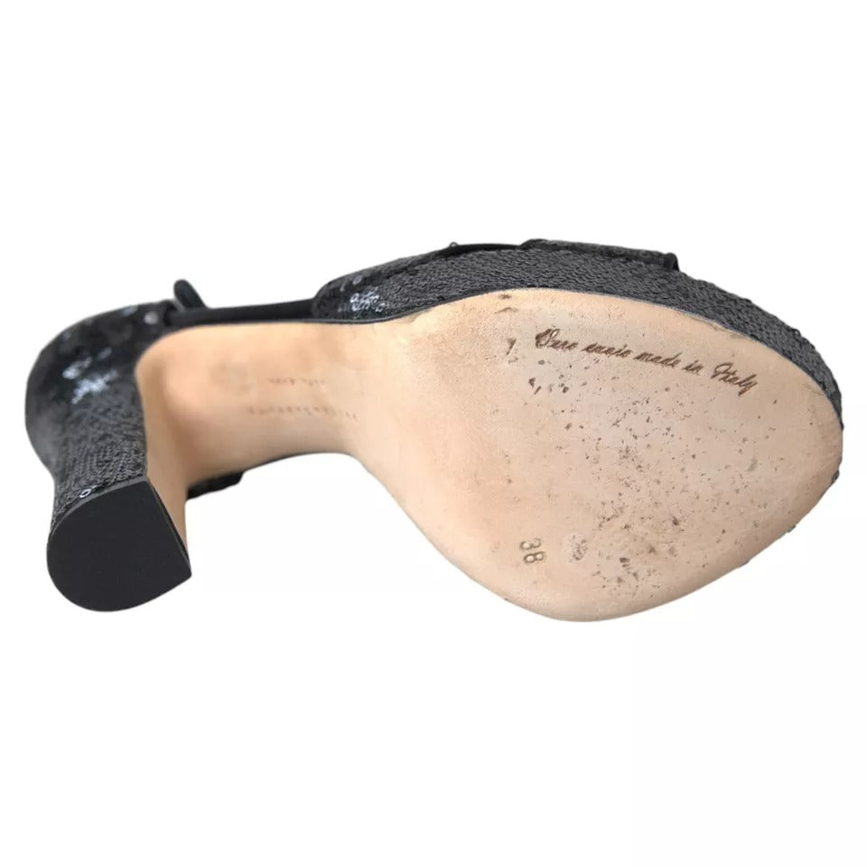 Dolce & Gabbana Zwarte Speldhak Sandalen met Speldjes en Ankeelbandjes