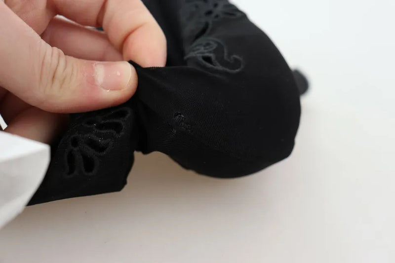Dolce & Gabbana Black Stretch Pumps Boots with Floral Lace Design