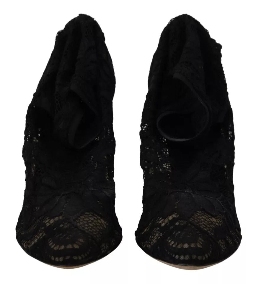 Dolce & Gabbana Black Stretch Socks Taormina Lace Boots