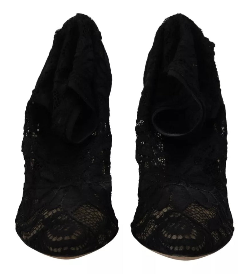 Dolce & Gabbana Black Stretch Socks Taormina Lace Boots