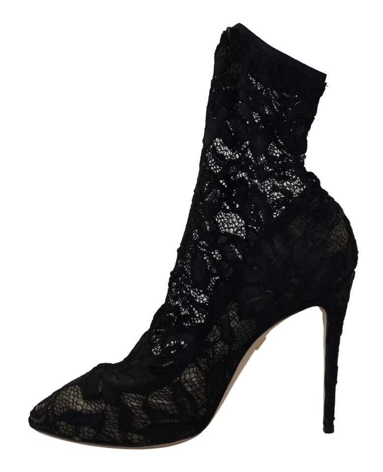 Dolce & Gabbana Black Stretch Socks Taormina Lace Boots