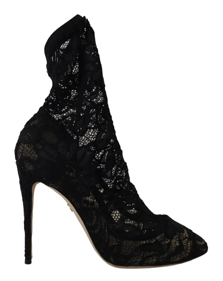 Dolce & Gabbana Black Stretch Socks Taormina Lace Boots