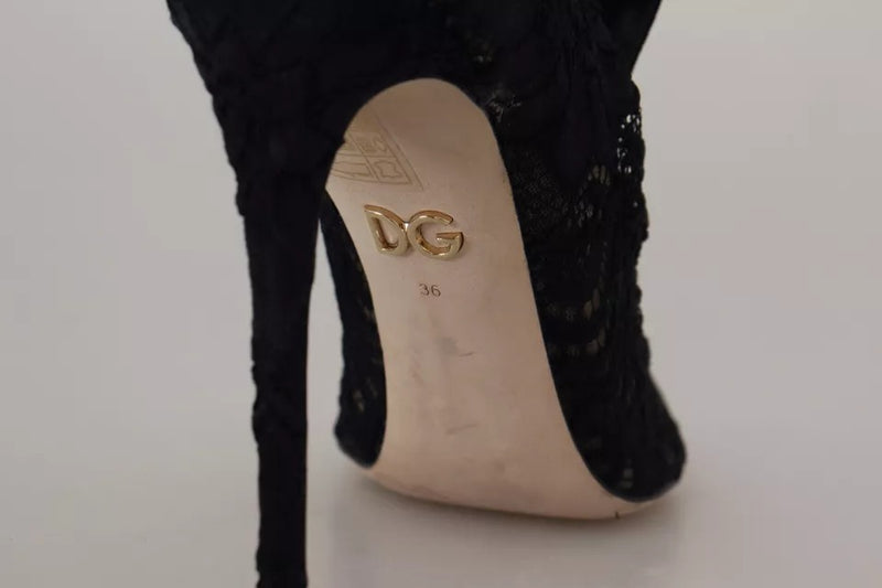 Dolce & Gabbana Black Stretch Socks Taormina Lace Boots