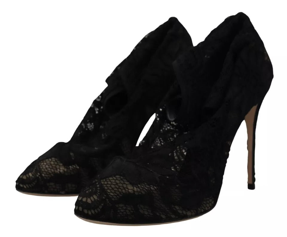 Dolce & Gabbana Black Stretch Socks Taormina Lace Boots
