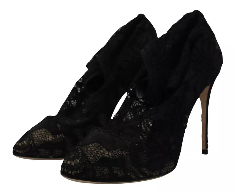 Dolce & Gabbana Black Stretch Socks Taormina Lace Boots
