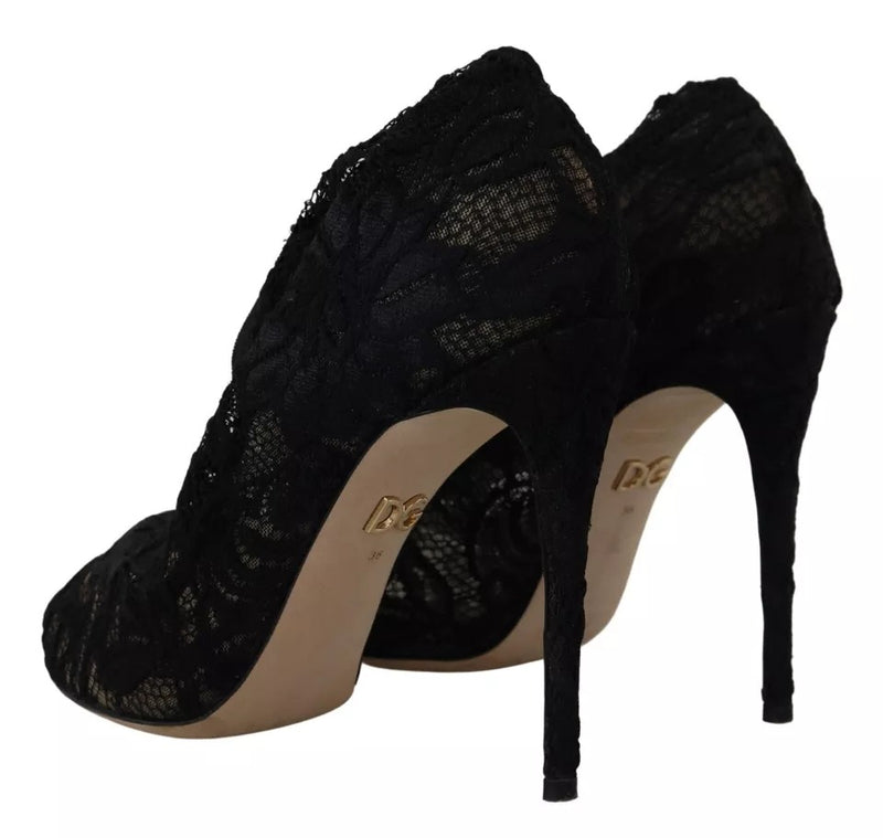 Dolce & Gabbana Black Stretch Socks Taormina Lace Boots