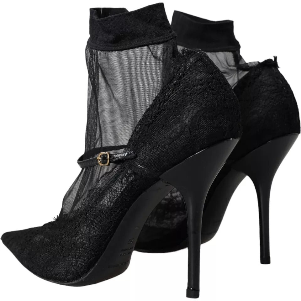 Escarpins-bottines en tulle extensible noir Dolce & Gabbana