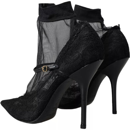 Escarpins-bottines en tulle extensible noir Dolce & Gabbana