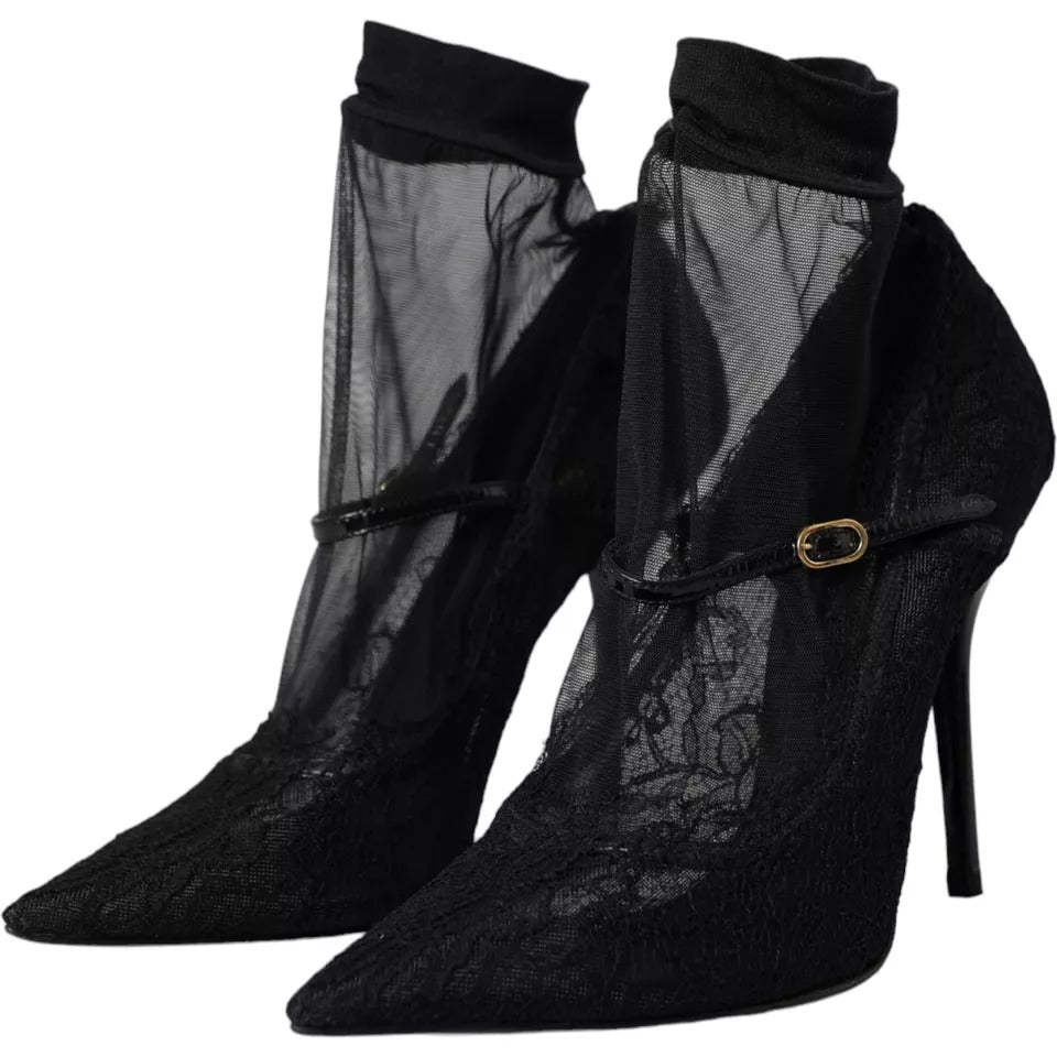 Escarpins-bottines en tulle extensible noir Dolce & Gabbana