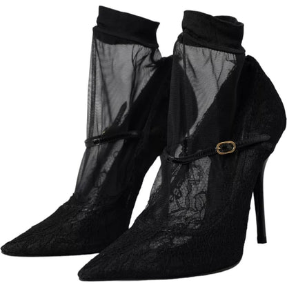 Escarpins-bottines en tulle extensible noir Dolce & Gabbana