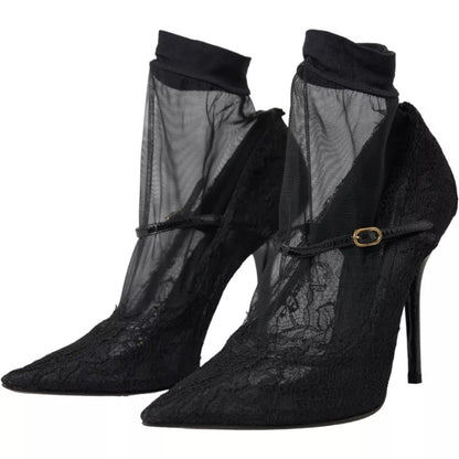 Escarpins-bottines en tulle extensible noir Dolce & Gabbana