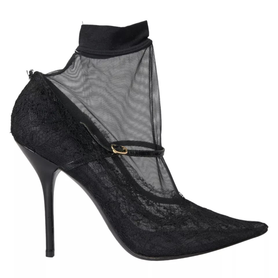Escarpins-bottines en tulle extensible noir Dolce & Gabbana