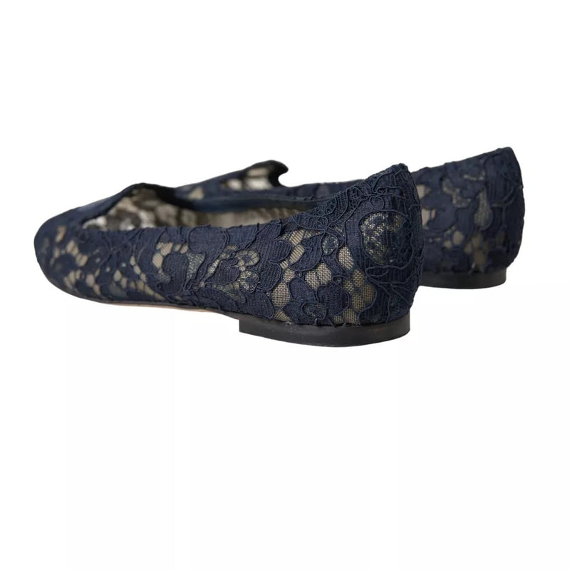Dolce & Gabbana Dark Blue Taormina Lace Slip On Flats