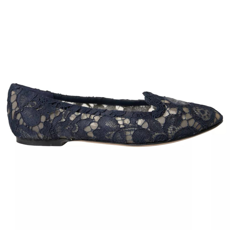 Dolce & Gabbana Dark Blue Taormina Lace Slip On Flats