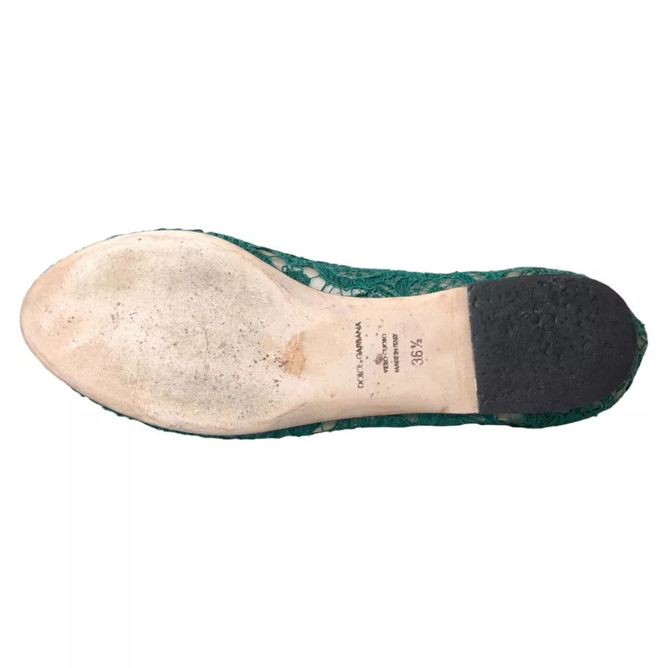 Dolce & Gabbana groene Taormina kant slip-on flats schoenen