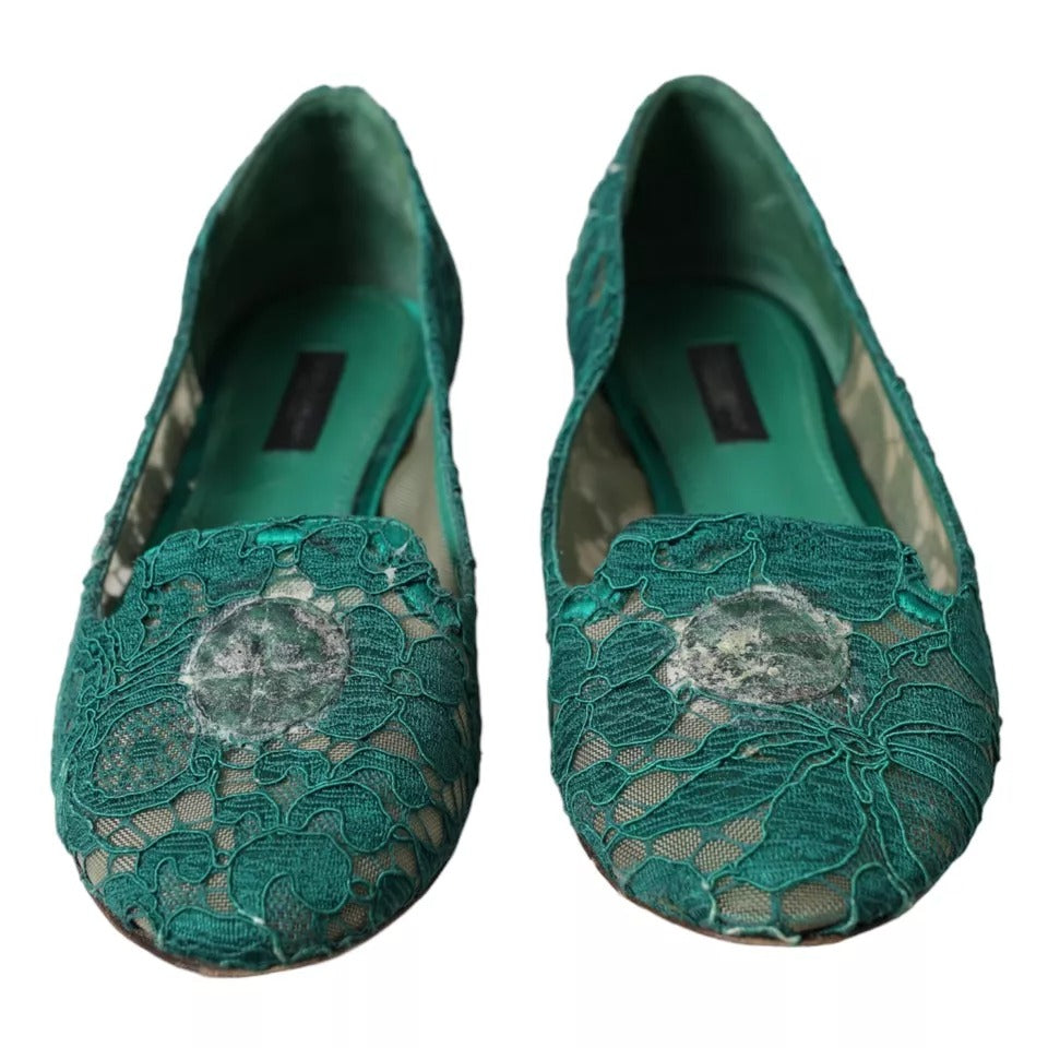 Dolce & Gabbana groene Taormina kant slip-on flats schoenen