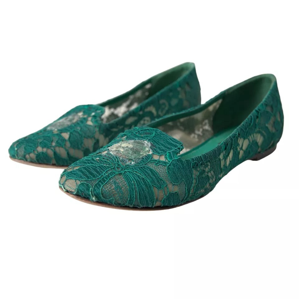 Dolce & Gabbana groene Taormina kant slip-on flats schoenen