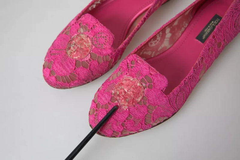Dolce & Gabbana Pink Taormina Lace Slip On Flats