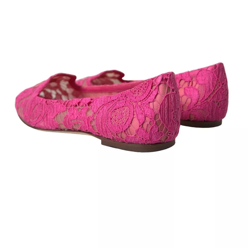 Dolce & Gabbana Pink Taormina Lace Slip On Flats