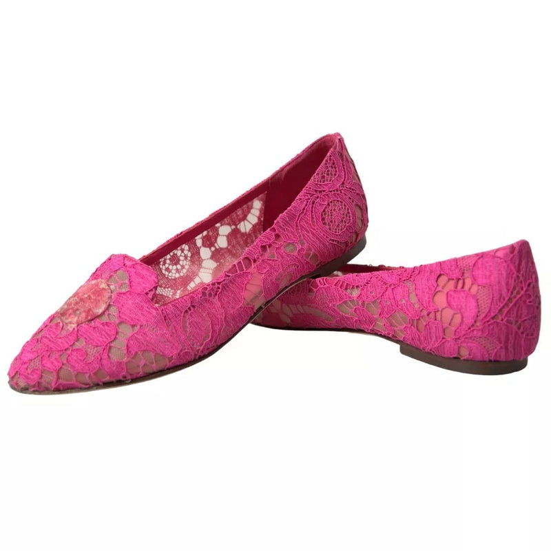 Dolce & Gabbana Pink Taormina Lace Slip On Flats