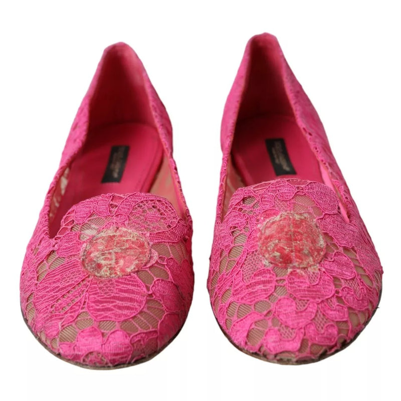 Dolce & Gabbana Pink Taormina Lace Slip On Flats
