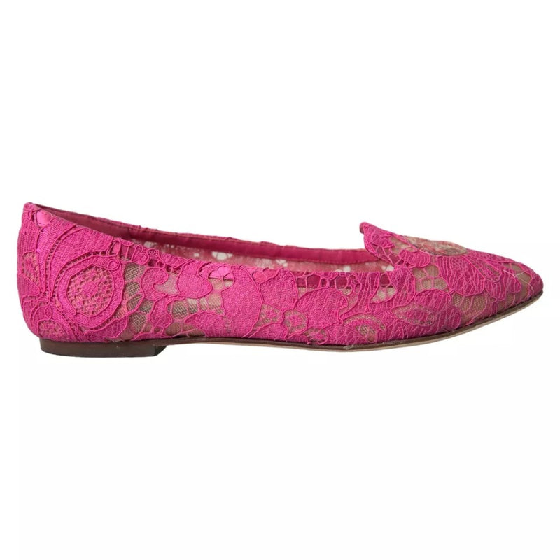 Dolce & Gabbana Pink Taormina Lace Slip On Flats