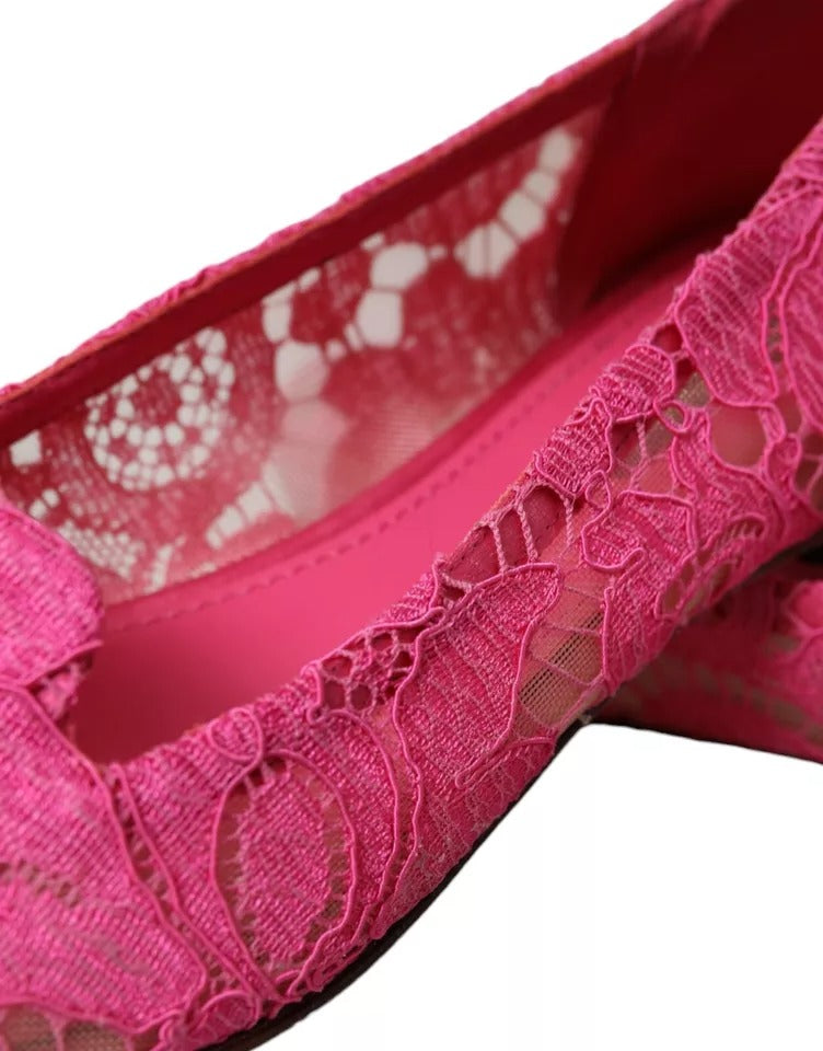 Dolce & Gabbana Pink Taormina Lace Slip On Flats