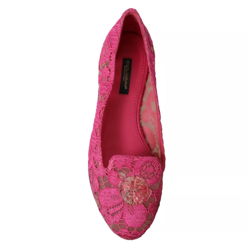 Dolce & Gabbana Pink Taormina Lace Slip On Flats