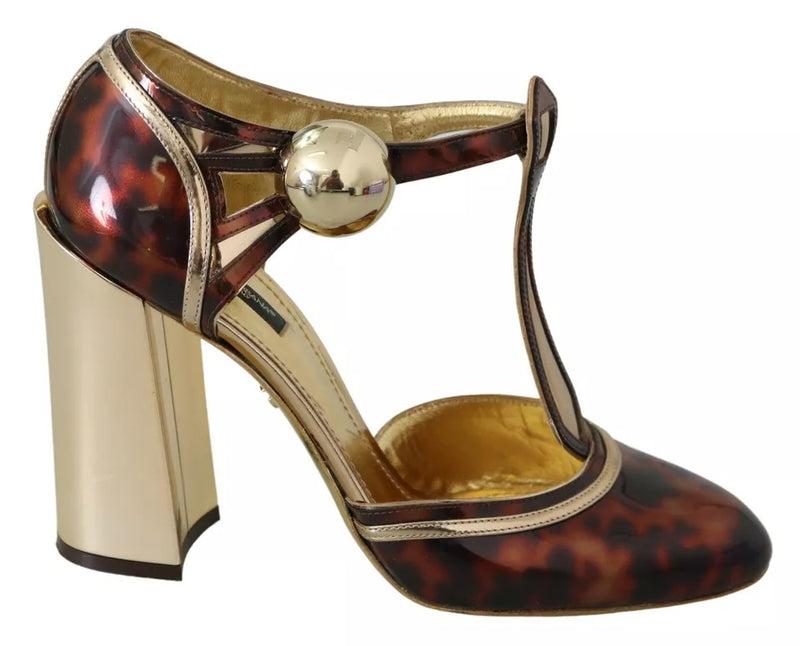 Dolce & Gabbana Gold Leopard T-strap Sandals - Luxe Élégance
