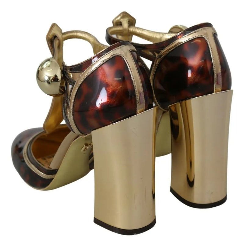 Dolce & Gabbana Gold Leopard T-strap Sandals - Luxe Élégance