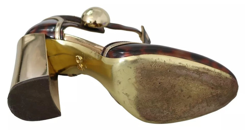 Dolce & Gabbana Gold Leopard T-strap Sandals - Luxe Élégance