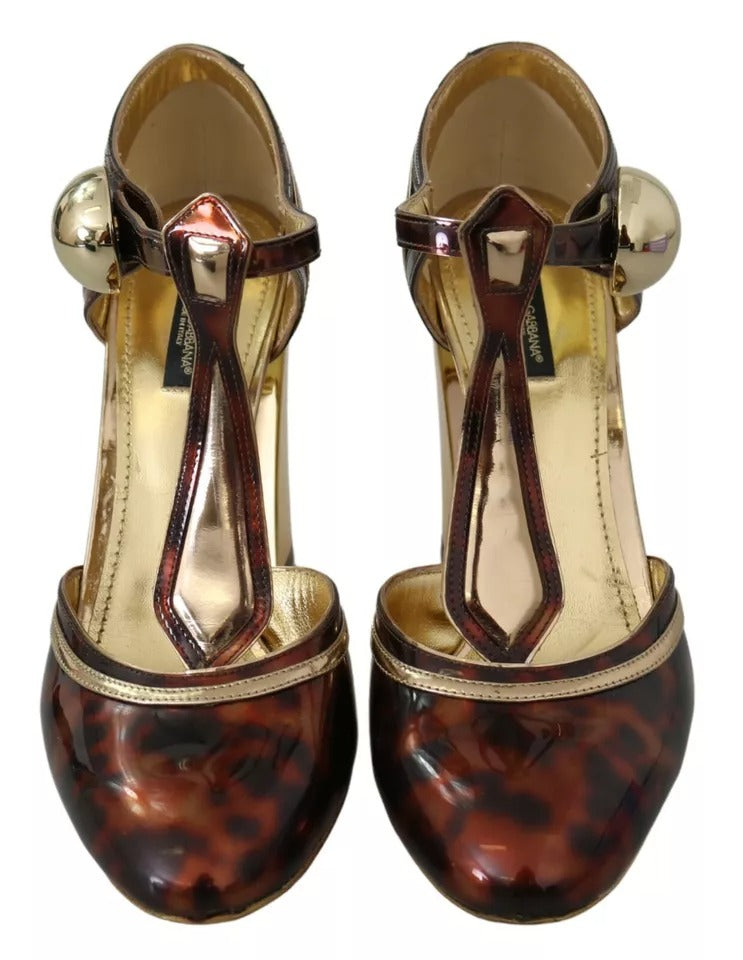 Dolce & Gabbana Gold Leopard T-strap Sandals - Luxe Élégance