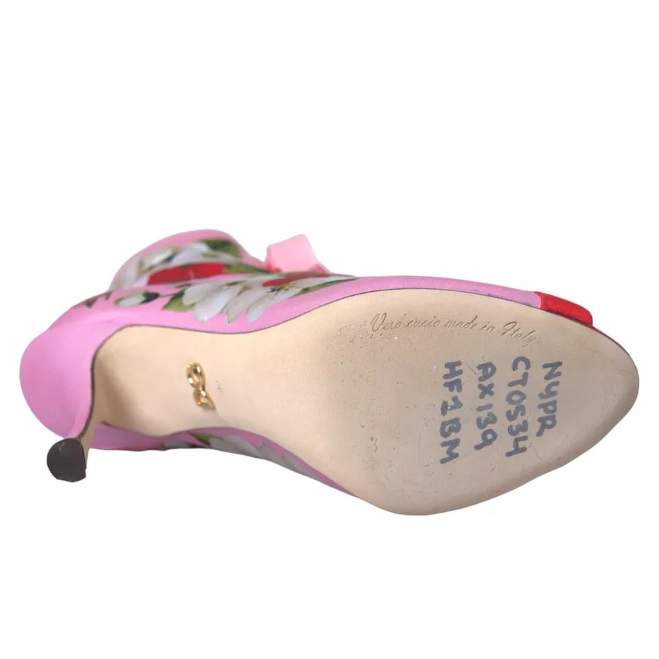 Dolce & Gabbana multicolor stretch jersey enkellaarsjes met open neus en hak.