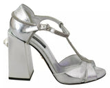 Dolce & Gabbana Sandales T-strap Argent avec Cristaux - Cuir Authentique