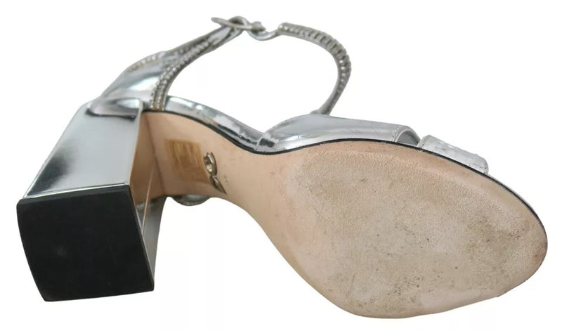 Dolce & Gabbana Sandales T-strap Argent avec Cristaux - Cuir Authentique