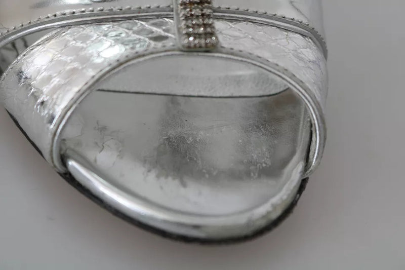 Dolce & Gabbana Sandales T-strap Argent avec Cristaux - Cuir Authentique