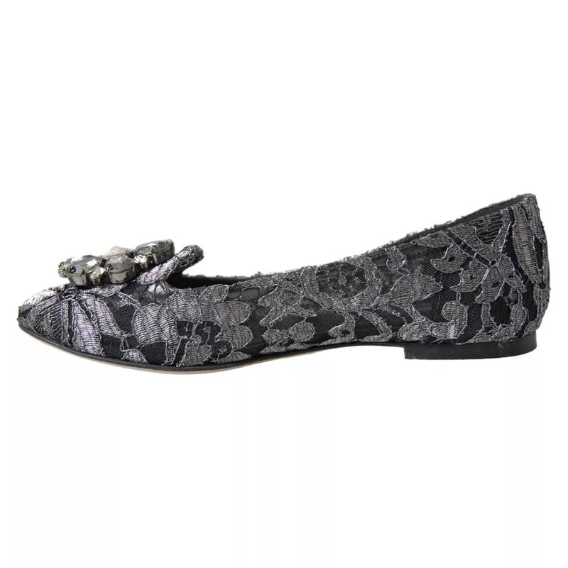 Dolce & Gabbana Ballet Loafers en Dentelle Cristal Noir et Gris